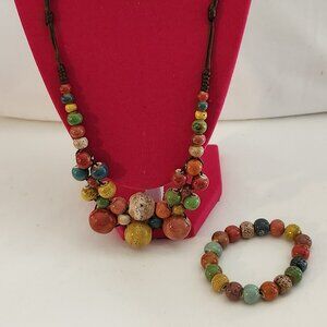 Colorful beads/stones necklace & bracelet costume NIP